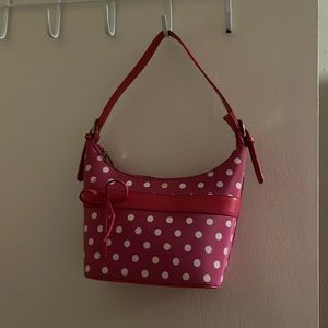 Pink and white purse
